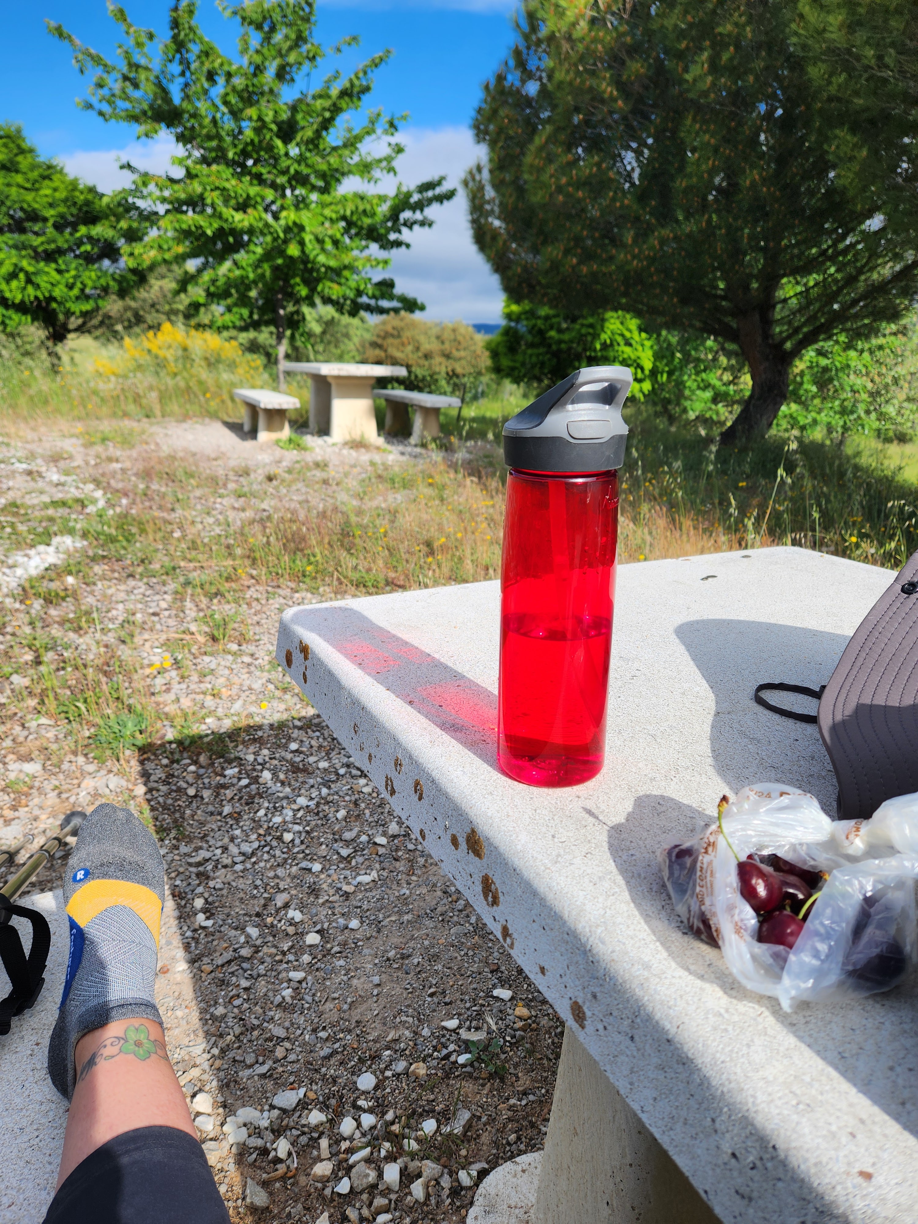 It is always a good idea to rest while walking, taking shoes off in 80 plus degree weather prevents blisters!